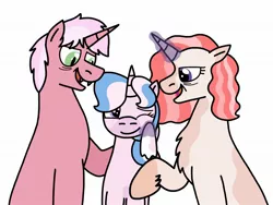 Size: 2048x1536 | Tagged: safe, artist:kindheart525, derpibooru import, oc, oc:feu rosé, oc:primrose, oc:tulipe glacée, unofficial characters only, pony, unicorn, vampire bat pony, kindverse, female, grandfather and grandchild, grandmother and grandchild, male, offspring, parent:fancypants, parent:fleur-de-lis, parents:fancyfleur, vitiligo