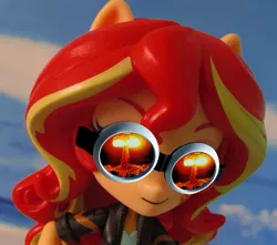 Size: 907x801 | Tagged: safe, artist:whatthehell!?, derpibooru import, sunset shimmer, equestria girls, atomic bomb, clothes, doll, equestria girls minis, explosion, goggles, nuclear weapon, photo, ponied up, toy, weapon