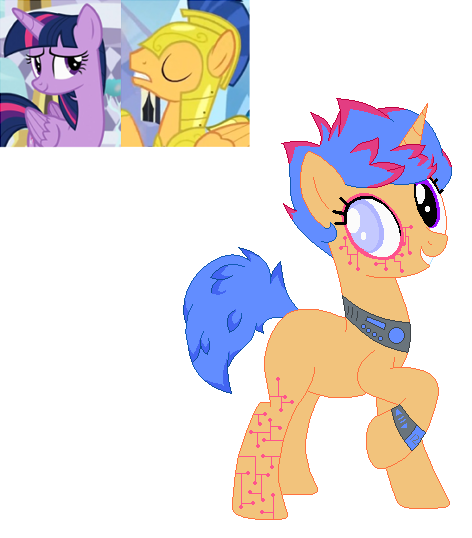 Size: 472x538 | Tagged: safe, artist:funny-arts, artist:selenaede, derpibooru import, flash sentry, twilight sparkle, twilight sparkle (alicorn), oc, oc:magitek, alicorn, pegasus, pony, unicorn, twilight's kingdom, armor, base used, blank flank, blind eye, eyes closed, female, flashlight, helmet, male, next generation, offspring, parent:flash sentry, parent:twilight sparkle, parents:flashlight, raised hoof, shipping, simple background, stallion, straight, tattoo, white background