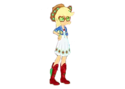 Size: 2100x1500 | Tagged: safe, artist:sunsetshimmertrainz1, derpibooru import, edit, edited screencap, screencap, applejack, equestria girls, equestria girls series, festival filters, spoiler:eqg series (season 2), apple, applejack's hat, background removed, boots, clothes, cowboy boots, cowboy hat, food, glasses, hand on hip, hat, shoes, simple background, solo, transparent background