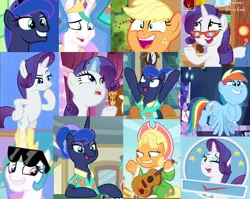 Size: 1897x1512 | Tagged: safe, derpibooru import, edit, edited screencap, screencap, applejack, princess celestia, princess luna, rainbow dash, rarity, alicorn, earth pony, pegasus, pony, unicorn, between dark and dawn, going to seed, she's all yak, sparkle's seven, bipedal, collage, compilation, cropped, faic, female, glasses, great moments in animation, guitar, mare, meme, musical instrument, one eye closed, solo, sunglasses, wink