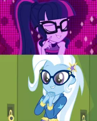 Size: 1912x2392 | Tagged: safe, derpibooru import, sci-twi, trixie, twilight sparkle, best trends forever, equestria girls, equestria girls series, i'm on a yacht, spoiler:eqg series (season 2), female, lesbian, sci-twixie, shipping, the great and nerdy trixie, twixie