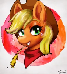 Size: 1800x2000 | Tagged: safe, artist:kunshomo, derpibooru import, applejack, earth pony, pony, applejack's hat, cowboy hat, female, freckles, hat, mare, neckerchief, solo, straw in mouth