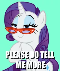 Size: 1000x1179 | Tagged: caption, derpibooru import, image macro, interested, rarity, rarity's glasses, safe, she's all yak, text