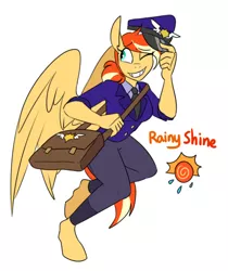 Size: 590x702 | Tagged: safe, artist:redxbacon, derpibooru import, oc, oc:rainy shine, unofficial characters only, anthro, clothes, image, jpeg, necktie, postman's hat, postmare, satchel, uniform