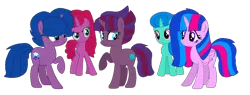 Size: 1754x664 | Tagged: safe, artist:徐詩珮, derpibooru import, oc, oc:betty pop, oc:fire shadow, oc:spring legrt, oc:storm lightning, oc:vesty sparkle, alicorn, pony, unicorn, alicorn oc, base used, female, half-siblings, horn, magical lesbian spawn, mare, next generation, offspring, parent:flash sentry, parent:glitter drops, parent:spring rain, parent:stygian, parent:tempest shadow, parent:twilight sparkle, parents:flashlight, parents:glittershadow, parents:springdrops, parents:springshadow, parents:tempgian, siblings, simple background, sisters, transparent background, wings