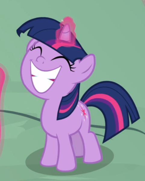 Size: 551x687 | Tagged: safe, derpibooru import, screencap, twilight sparkle, pony, unicorn, sparkle's seven, cropped, cute, eyes closed, female, filly, filly twilight sparkle, glowing horn, horn, proud, smiling, solo, teeth, twiabetes, unicorn twilight, younger