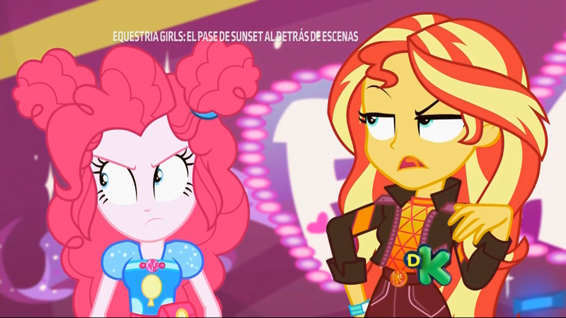 Size: 1366x768 | Tagged: safe, derpibooru import, screencap, pinkie pie, sunset shimmer, equestria girls, equestria girls series, sunset's backstage pass!, spoiler:eqg series (season 2), angry, geode of empathy, geode of sugar bombs, magical geodes, sassy, shrunken pupils