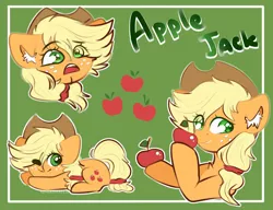 Size: 2600x2000 | Tagged: safe, artist:etoz, derpibooru import, part of a set, applejack, earth pony, pony, apple, applejack's hat, chibi, colored pupils, cowboy hat, cute, eye clipping through hair, female, food, happy, hat, jackabetes, mare, one eye closed, open mouth, smiling, text, wink