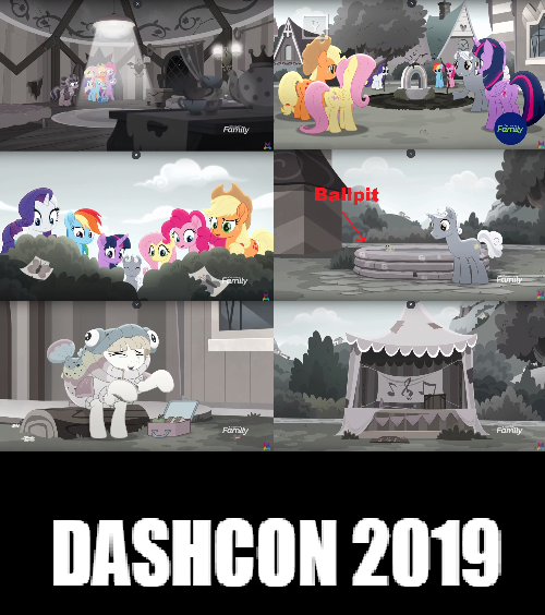 Size: 500x564 | Tagged: safe, derpibooru import, edit, edited screencap, screencap, applejack, fluttershy, petunia petals, pinkie pie, rainbow dash, rainbow trout (character), rarity, sunny skies, twilight sparkle, twilight sparkle (alicorn), alicorn, butterfly, pony, rainbow roadtrip, animal costume, bush, clothes, costume, dashcon, desaturated, fake, fish costume, hope hollow, hotel room, karaoke, kiddie pool, meme, mud, mud bath, rainbow trout, reference, rubber duck, text edit