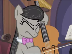 Size: 1255x941 | Tagged: safe, derpibooru import, screencap, octavia melody, pony, slice of life (episode), annoyed, cello, cropped, eyes closed, musical instrument, playing instrument, solo