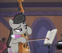 Size: 1104x940 | Tagged: safe, derpibooru import, screencap, octavia melody, pony, slice of life (episode), bipedal, cello, cropped, musical instrument, pointing, solo