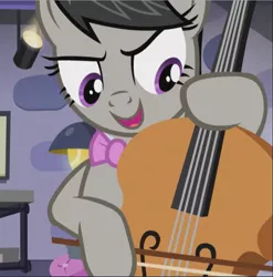 Size: 929x940 | Tagged: safe, derpibooru import, screencap, octavia melody, pony, slice of life (episode), >:d, cello, cropped, musical instrument, open mouth, playing instrument, solo