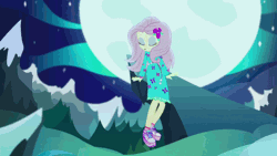 Size: 480x270 | Tagged: safe, derpibooru import, screencap, fluttershy, equestria girls, equestria girls series, the last drop, the last drop: fluttershy, spoiler:choose your own ending (season 2), spoiler:eqg series (season 2), animated, clothes, club can't handle me, dancing, female, full moon, gif, loop, moon, shoes, sneakers