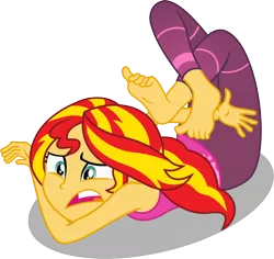 Size: 1694x1600 | Tagged: safe, artist:seahawk270, artist:yogfan, derpibooru import, sunset shimmer, equestria girls, equestria girls series, wake up!, spoiler:choose your own ending (season 2), spoiler:eqg series (season 2), barefoot, clothes, feet, female, horse on a bike, open mouth, pants, simple background, solo, transparent background, vector, wake up!: rainbow dash, yoga, yoga pants, yoga pose