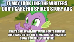 Size: 666x375 | Tagged: believe, believe in something, derpibooru import, dragon, go to sleep garble, hope, it's not over yet, op didn't even try, positive message, safe, season 9, shitposting, spike, spikeabuse, spike justice warriors, spikelove, spoiler:s09, the underdog, thumbs up, winner