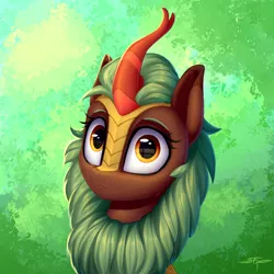 Size: 3000x3000 | Tagged: :<, artist:setharu, bust, cinderbetes, cinder glow, cute, derpibooru import, female, frown, kirin, kirinbetes, looking at you, portrait, reflection, safe, solo, sounds of silence, summer flare, wide eyes