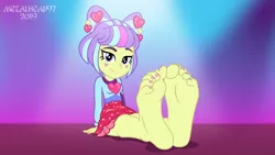 Size: 8000x4500 | Tagged: safe, artist:metalhead97, derpibooru import, supernova zap, equestria girls, equestria girls series, sunset's backstage pass!, spoiler:eqg series (season 2), barefoot, bedroom eyes, clothes, commission, feet, female, fetish, foot fetish, foot focus, gradient background, heart, looking at you, nail polish, show accurate, skirt, soles, solo, su-z, toenail polish, toenails, toes