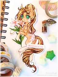 Size: 2976x3968 | Tagged: safe, artist:kitten-in-the-jar, derpibooru import, oc, oc:radiant valor, earth pony, pony, female, flower, lily (flower), mare, solo, traditional art