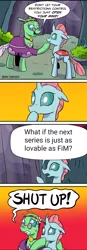 Size: 528x1510 | Tagged: artist:pony-berserker, changedling, changeling, comic, derpibooru import, exploitable meme, free love (changedling), g4, g5 drama, meme, ocellus, safe, shut up, stonetoss