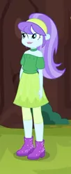 Size: 206x503 | Tagged: safe, derpibooru import, screencap, aqua blossom, equestria girls, equestria girls series, five lines you need to stand in, spoiler:eqg series (season 2), background human, boots, clothes, cropped, cute, hairband, shoes, skirt, socks, solo