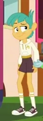 Size: 246x680 | Tagged: safe, derpibooru import, screencap, snails, snips, equestria girls, equestria girls series, lost and pound, spoiler:eqg series (season 2), clothes, converse, freckles, legs, male, offscreen character, shoes, shorts, sneakers, socks