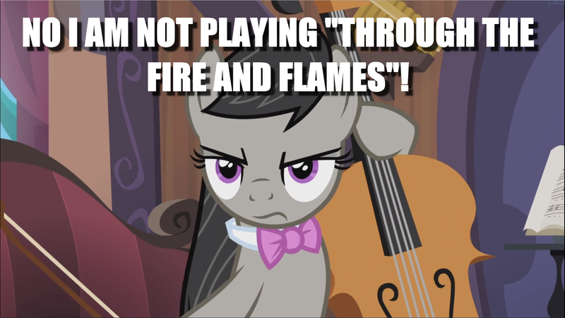 Size: 1669x939 | Tagged: bow (instrument), caption, cello, derpibooru import, edit, edited screencap, glare, image macro, musical instrument, octavia is not amused, octavia melody, safe, screencap, slice of life (episode), text, unamused