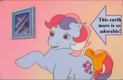 Size: 656x429 | Tagged: arrow, bow, captain obvious, cute, derpibooru import, edit, edited screencap, g1, my little pony 'n friends, picture, safe, screencap, sweet stuff, sweet stuff and the treasure hunt, sweet sweet stuff, tail bow, text