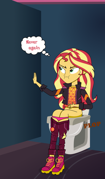 Size: 1400x2375 | Tagged: suggestive, artist:lightning_musicwave, derpibooru import, sunset shimmer, equestria girls, equestria girls series, sunset's backstage pass!, wake up!, spoiler:choose your own ending (season 2), spoiler:eqg series (season 2), but why, clothes, constipated, diarrhea, fetish, implied scat, panties, panties around legs, panties pulled down, pink panties, plop, poop, pooping, potty time, toilet, underwear, wake up!: pinkie pie