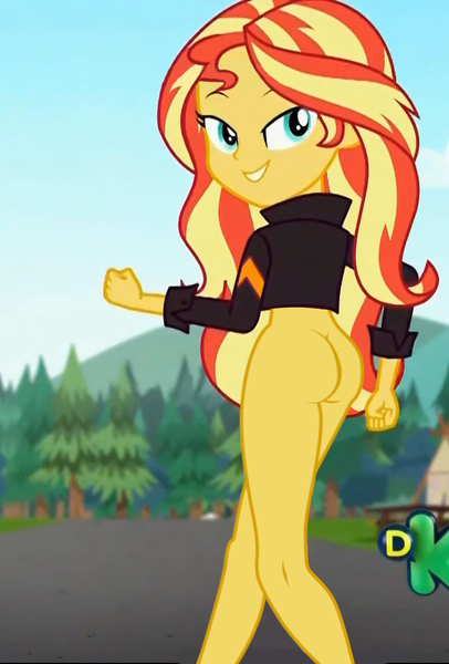 Size: 731x1080 | Tagged: questionable, derpibooru import, edit, edited screencap, screencap, sunset shimmer, equestria girls, equestria girls series, sunset's backstage pass!, spoiler:eqg series (season 2), ass, bedroom eyes, bottomless, bunset shimmer, butt, clothes, jacket, legs, lidded eyes, looking at you, looking back, looking back at you, looking over shoulder, nude edit, nudity, partial nudity, sexy