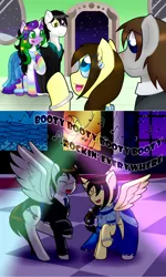 Size: 1280x2136 | Tagged: safe, artist:lovely pages, artist:lovelymod, derpibooru import, oc, oc:caix, oc:fuselight, oc:lovely pages, oc:midnight (ask midnight and darkie), earth pony, pegasus, pony, unicorn, booty booty booty booty rockin' everywhere, clothes, dress, female, male, mare, prom, stallion, suit