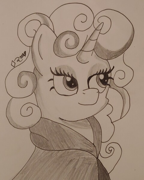 Size: 2000x2500 | Tagged: safe, artist:iffoundreturntorarity, derpibooru import, rarity, pony, it isn't the mane thing about you, atg 2019, cloud, cloud mane, newbie artist training grounds, pencil drawing, traditional art