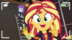 Size: 1920x1080 | Tagged: safe, derpibooru import, screencap, sunset shimmer, equestria girls, equestria girls series, how to backstage, spoiler:eqg series (season 2), cute, female, looking at you, recording, selfie drone, shimmerbetes, smiling, video