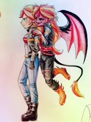 Size: 540x720 | Tagged: safe, artist:thecaptainacobskicorncob, derpibooru import, sunset shimmer, fanfic:who's ready for trouble?, equestria girls, fanfic art, sunset satan, traditional art