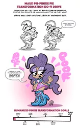 Size: 2400x3813 | Tagged: suggestive, artist:joeywaggoner, derpibooru import, part of a set, boulder (pet), maud pie, series:maud pie-pinkie pie transformation ko-fi drive, equestria girls, alternate hairstyle, boots, clothes, eyeshadow, female, high heel boots, high res, human coloration, image, incentive drive, jewelry, ko-fi, makeup, maudie pie, meter, monochrome, necklace, onomatopoeia, part of a series, partial color, png, shoes, simple background, skirt, skirt pull, solo, solo female, speech bubble, transformation, transformation sequence, transforming clothes, twinning, white background