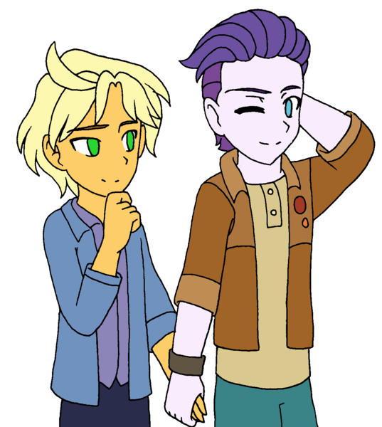 Size: 1337x1494 | Tagged: safe, artist:fantasygerard2000, derpibooru import, dirk thistleweed, ragamuffin (equestria girls), equestria girls, equestria girls series, spoiler:eqg series (season 2), alternate clothes, gay, holding hands, male, ragadirk, shipping, simple background, white background