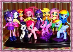 Size: 960x680 | Tagged: safe, derpibooru import, photographer:buboogie françoise lo‎, applejack, fluttershy, pinkie pie, rainbow dash, rarity, sci-twi, sunset shimmer, twilight sparkle, twilight sparkle (alicorn), alicorn, pony, equestria girls, clothes, dress, fashion squad, hong kong, human ponidox, humane five, humane seven, humane six, self ponidox, toy, twolight