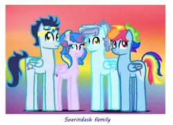 Size: 1064x768 | Tagged: safe, artist:colorpowder, derpibooru import, rainbow dash, soarin', pony, family, female, male, offspring, parent:rainbow dash, parent:soarin', parents:soarindash, shipping, soarindash, straight