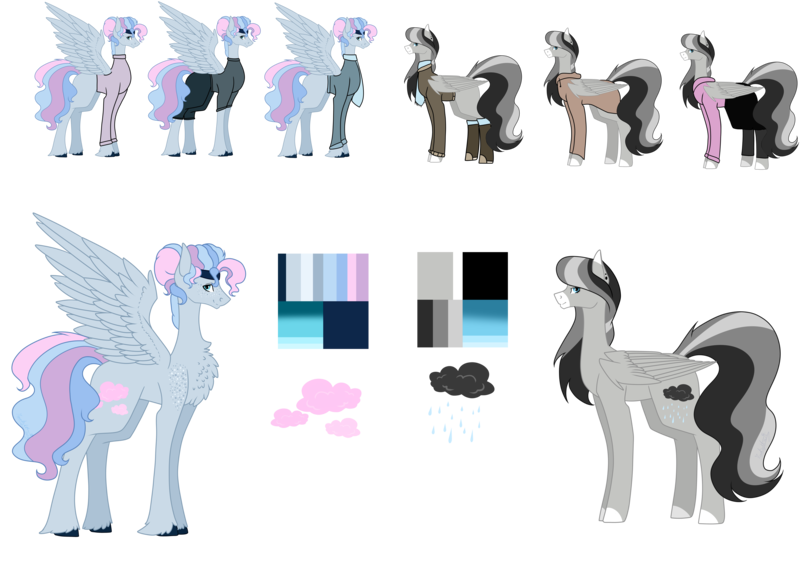 Size: 7937x5669 | Tagged: safe, artist:moonlight0shadow0, derpibooru import, oc, oc:drizzle cloud, oc:fluffy breeze, unofficial characters only, pegasus, pony, blaze (coat marking), boots, chest fluff, chubby, clothes, ear piercing, earring, female, fluffy, freckles, headband, hoodie, jacket, jeans, jewelry, leggings, male, mare, multicolored hair, pants, piercing, reference sheet, scarf, shoes, simple background, skirt, socks, stallion, sweater, transparent background, unshorn fetlocks