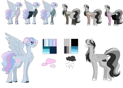 Size: 7937x5669 | Tagged: safe, artist:moonlight0shadow0, derpibooru import, oc, oc:drizzle cloud, oc:fluffy breeze, unofficial characters only, pegasus, pony, blaze (coat marking), boots, chest fluff, chubby, clothes, ear piercing, earring, female, fluffy, freckles, headband, hoodie, jacket, jeans, jewelry, leggings, male, mare, multicolored hair, pants, piercing, reference sheet, scarf, shoes, simple background, skirt, socks, stallion, sweater, transparent background, unshorn fetlocks