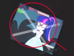 Size: 2400x1800 | Tagged: safe, derpibooru import, sci-twi, twilight sparkle, equestria girls, equestria girls series, spoiler:eqg series (season 2), fake, fake leak, faker than a three dollar bill, glasses, photo, ponytail, red circle, solo