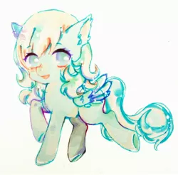 Size: 2376x2342 | Tagged: safe, artist:小丁, derpibooru import, oc, oc:snowdrop, pegasus, pony, blind, commission, cute, female, filly, foal, looking at you, missing cutie mark, simple background, snowbetes, solo, traditional art, white background