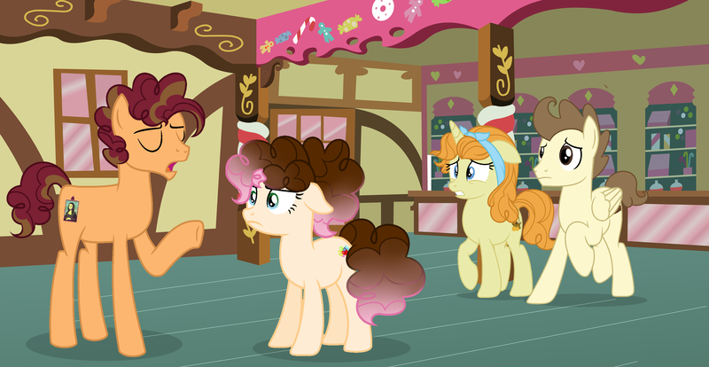 Size: 3796x1964 | Tagged: safe, artist:staricy097, derpibooru import, pound cake, pumpkin cake, oc, oc:party pie (staricy097), oc:surprise pie, pony, base used, female, male, mare, offspring, older, parent:cheese sandwich, parent:pinkie pie, parents:cheesepie, stallion