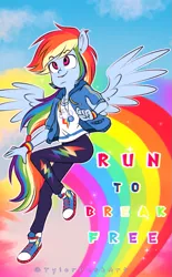 Size: 597x960 | Tagged: safe, artist:tylerdashart, derpibooru import, rainbow dash, equestria girls, equestria girls series, run to break free, spoiler:eqg series (season 2), clothes, converse, cute, dashabetes, ear fluff, female, geode of super speed, magical geodes, ponied up, rainbow, rainbow trail, shoes, smiling, sneakers, solo