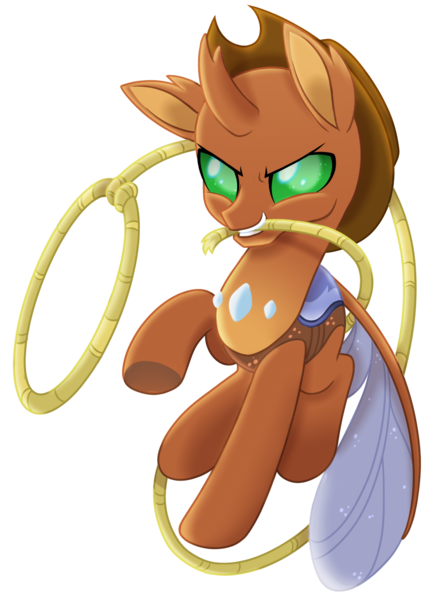 Size: 1029x1452 | Tagged: applejack's hat, artist:prince-lionel, changedling, changedling oc, changeling, changeling oc, cowboy hat, derpibooru import, hat, lasso, mouth hold, movie accurate, oc, oc:dusty lance, rope, safe, simple background, transparent background, unofficial characters only