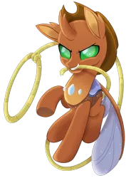 Size: 1029x1452 | Tagged: applejack's hat, artist:prince-lionel, changedling, changedling oc, changeling, changeling oc, cowboy hat, derpibooru import, hat, lasso, mouth hold, movie accurate, oc, oc:dusty lance, rope, safe, simple background, transparent background, unofficial characters only