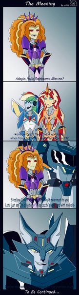 Size: 1874x6940 | Tagged: safe, artist:elioo, derpibooru import, adagio dazzle, rainbow dash, sunset shimmer, equestria girls, autobot, clash of hasbro's titans, crossover, cybertronian, decepticon, species swap, steeljaw, transformers, transformers robots in disguise (2015)