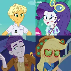 Size: 640x640 | Tagged: safe, derpibooru import, edit, applejack, dirk thistleweed, fluttershy, pinkie pie, ragamuffin (equestria girls), rarity, accountibilibuddies, equestria girls, equestria girls series, spring breakdown, spoiler:choose your own ending (season 2), spoiler:eqg series (season 2), accountibilibuddies: rainbow dash, female, geode of shielding, magical geodes, male, shipping
