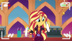 Size: 1920x1080 | Tagged: safe, derpibooru import, screencap, sunset shimmer, equestria girls, equestria girls series, how to backstage, spoiler:eqg series (season 2), animated, clothes, recording, selfie drone, socks, sound, webm