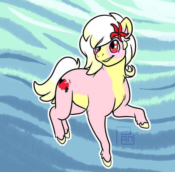 Size: 1344x1320 | Tagged: artist needed, safe, derpibooru import, oc, oc:carmen garcía, earth pony, pony, flower, flower in hair